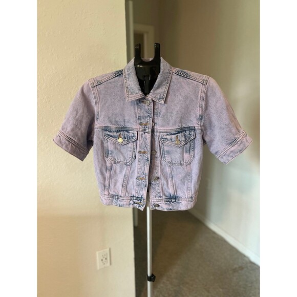 GAP Denim Cropped Jean Jacket in Pink Stone Wash Size XS - Picture 1 of 10